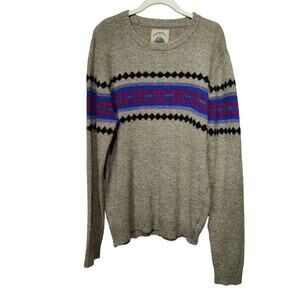 O'Hanlon Mills Men's Sz L Lambswool Blend Nordic Fair Isle Sweater Tan Blue